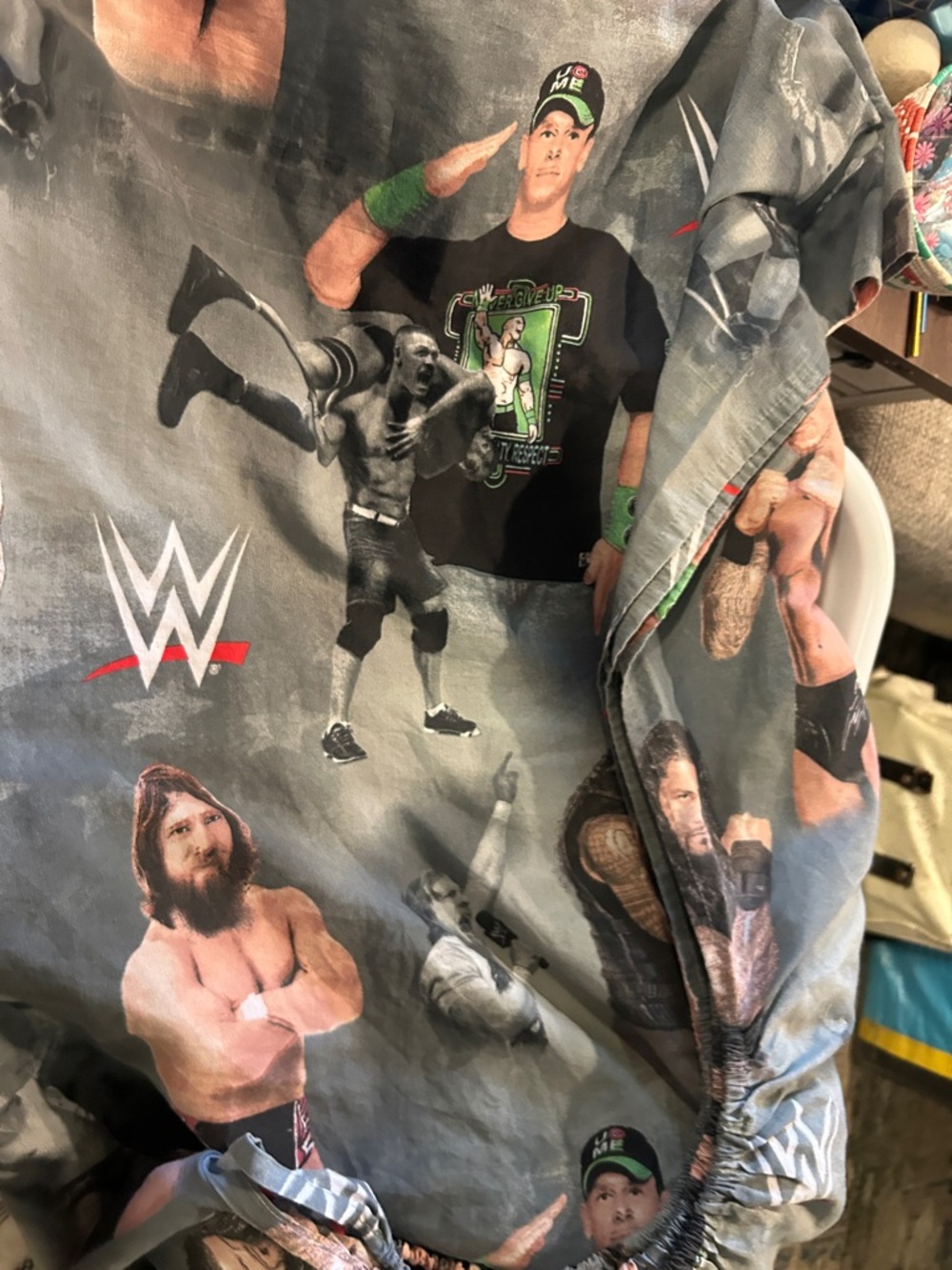WWE Gray Multi-Character Printed Bedding Twin Sheet set no pillow case